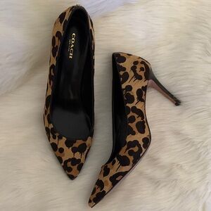 Coach Smith Tan and Black Animal Print Heels 9.5